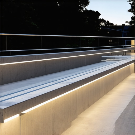 Modern aluminum railing with integrated LED lighting in outdoor space