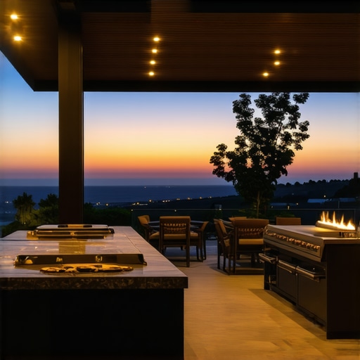 A modern outdoor space featuring automated lighting, retractable pergola, and smart controls for enhanced comfort and style