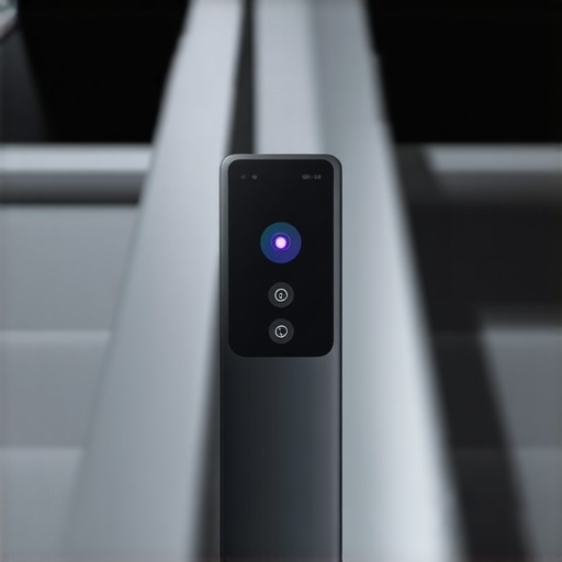 Close-up of a smart sensor embedded in a sleek modern railing system demonstrating advanced safety technology