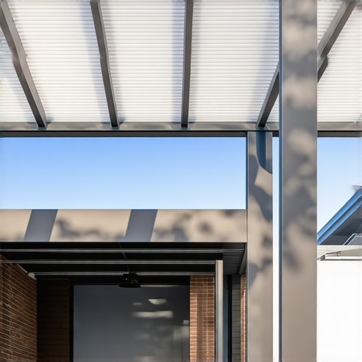 Modern pergola with adjustable louvers over composite deck in outdoor setting