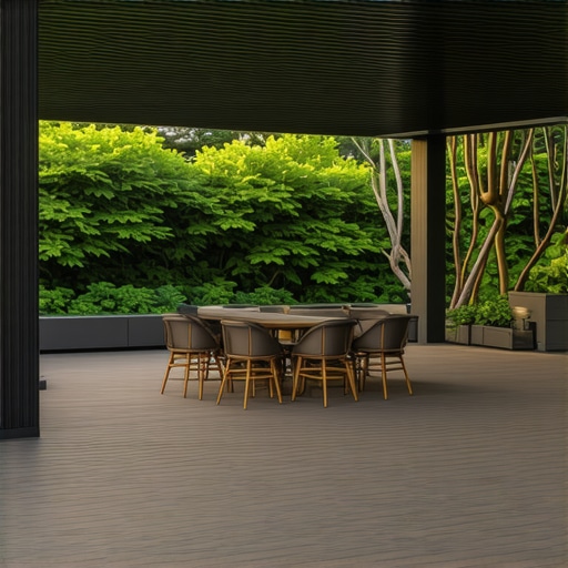 Stylish Outdoor Deck with Pergola in 2024 Modern outdoor deck with pergola, lighting, and greenery, ideal for outdoor living in 2024.