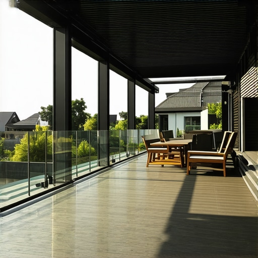 Contemporary outdoor deck featuring glass railing, composite decking, and pergola for safety and style
