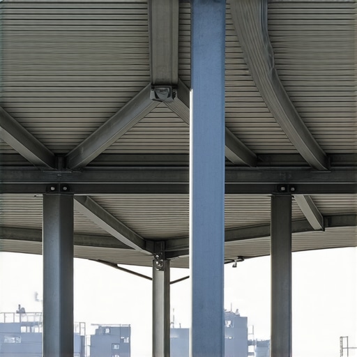 Close-up of galvanized steel pergola supports securely anchored with concrete footings.