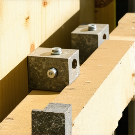 Homeowner installing support blocks and brackets beneath sagging deck boards