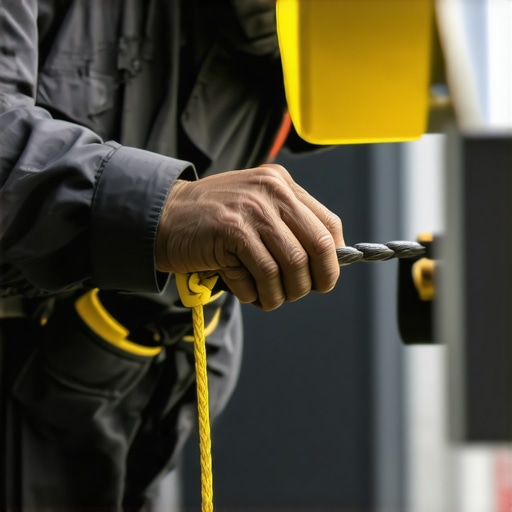 A technician tightening tension cables on a sleek outdoor railing system
