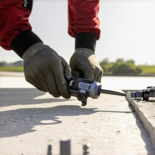 Person tightening deck fasteners with a digital torque wrench in outdoor setting
