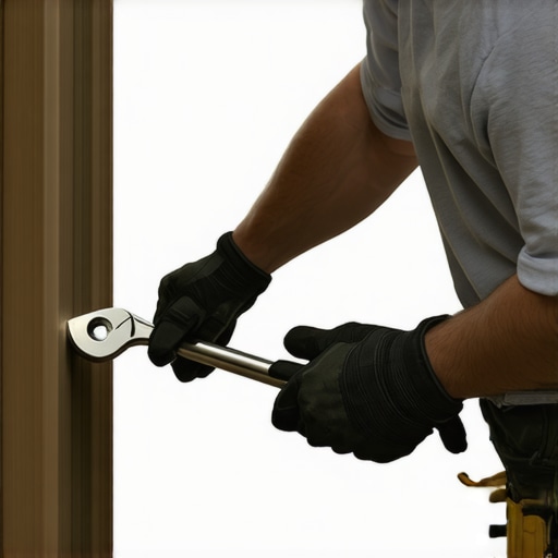 Person tightening light fixtures on pergola with wrench