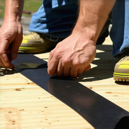 Hand sealing deck joists with waterproof tape to prevent rot