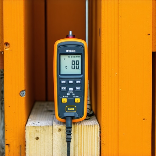 Person using a moisture meter on a wooden deck support