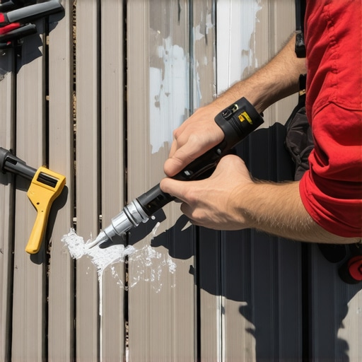 Applying Sealant to Maintain Deck Joints Person sealing deck joints with a caulking gun for weatherproofing