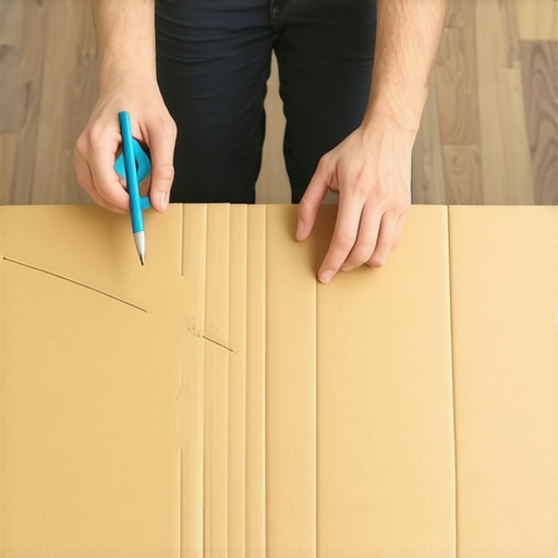 A close-up of hands shaping and tracing a cardboard template for a deck railing curve.