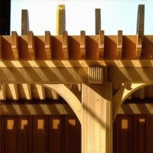 Close-up of a pergola post hidden behind wooden skirting for aesthetic appeal.