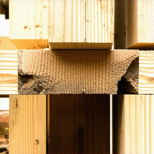 Deck joists with new blocking installed in the middle for reinforcement.