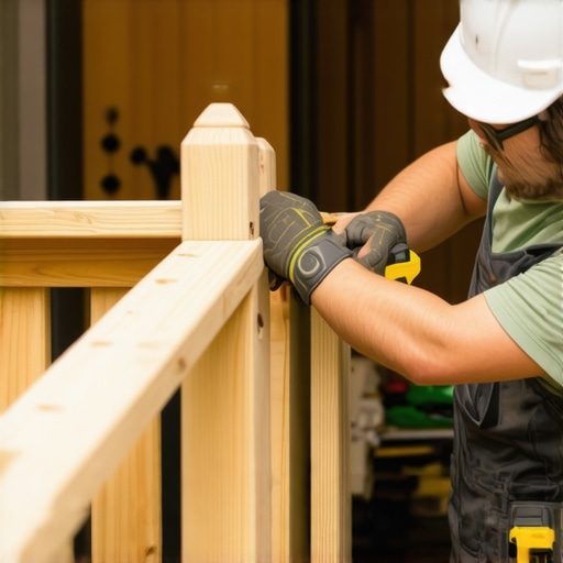 Close-up of a person measuring and marking wooden balusters for even spacing on a deck railing.