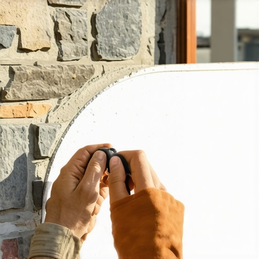 Person using a compass to mark a curve on outdoor siding to ensure perfect fit
