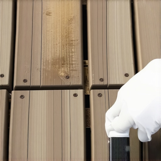 Person applying sealant on composite decking to prevent scratches