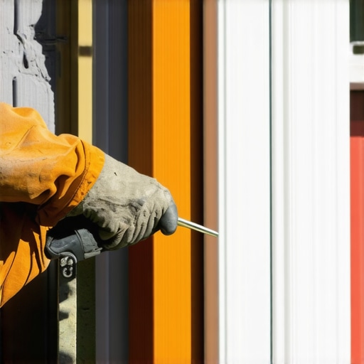 Homeowner applying sealant around flashing on the deck ledger board.
