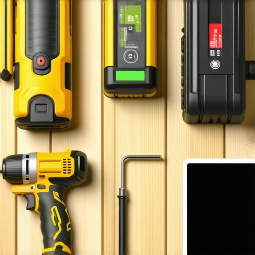 Tools for Deck Maintenance and Installation A set of essential tools for maintaining and installing outdoor decking and railing systems, including impact driver, digital level, pressure washer, and planning software.