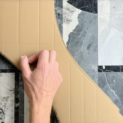 Person tracing a curved line on composite decking with cardboard template