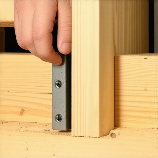 Person adjusting shims under a deck joist to correct unevenness