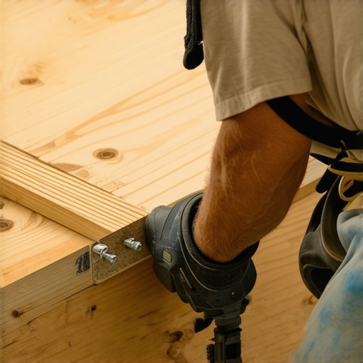 Close-up of a deck builder installing hidden fasteners on a precisely cut corner