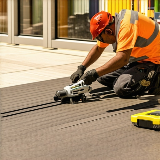 Deck Maintenance in Action Homeowner maintaining deck with power tools and cleaner