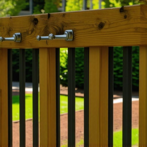 Close-up of a well-mounted deck railing with stainless steel screws and caps, showing safety and craftsmanship.
