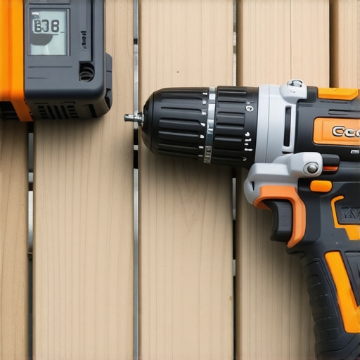 Essential Tools for Deck Maintenance Impact driver and moisture meter being used on a composite deck