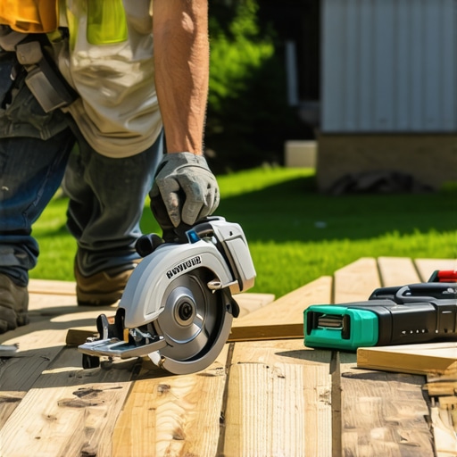 Homeowner Maintaining Deck Tools Person using power tools for deck maintenance and repair.