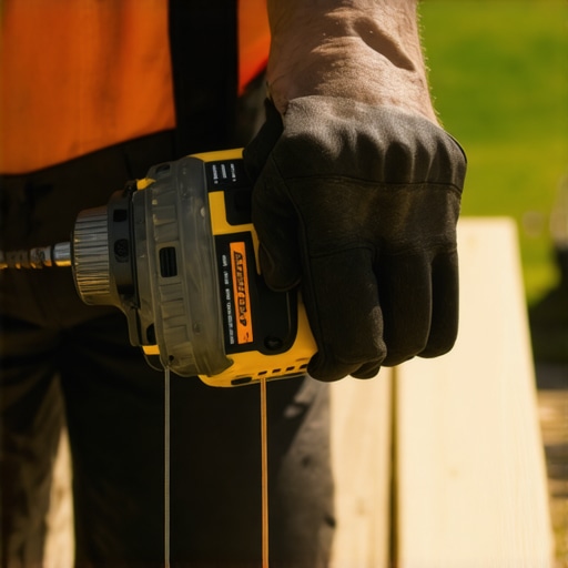Person tightening deck fasteners with impact driver