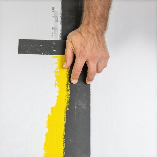 Person applying painter's tape along composite decking before cutting