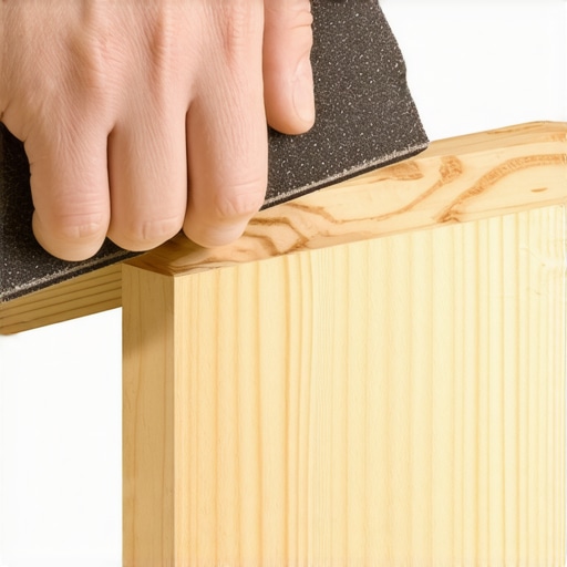 Person smoothing cedar railing cap with fine sandpaper to achieve a polished surface.