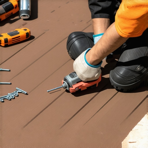 Using Impact Driver for Deck Maintenance Handyman installing deck fasteners with impact driver