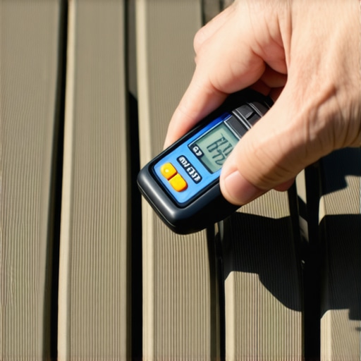 Person testing moisture levels on composite decking with a digital moisture meter