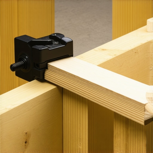Close-up of a drill with a perpendicular guide tool ensuring accuracy during baluster installation.