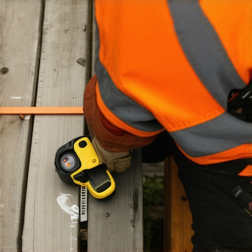 Measuring and marking post locations on a deck with a chalk line and tape measure