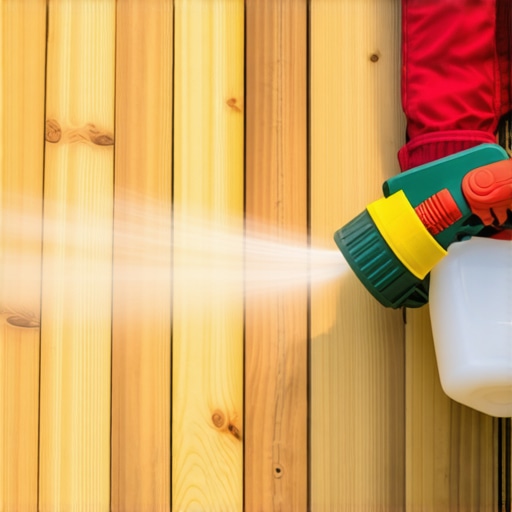 Person applying biodegradable deck cleaner to cedar wood with a garden sprayer.