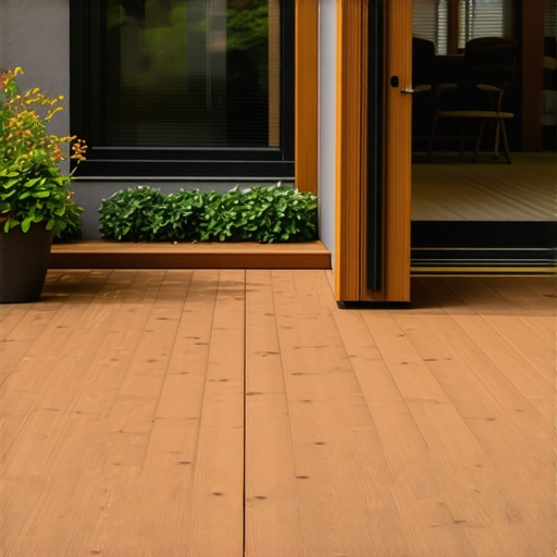 A stylish outdoor deck with perpendicular deck boards enhancing the illusion of space