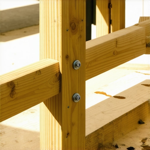 Close-up of a wooden pergola with diagonal braces secured with screws and tensioning tools for stability
