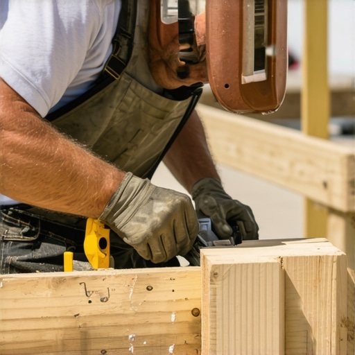 A professional builder examining support beams on a deck to ensure safety and quality.