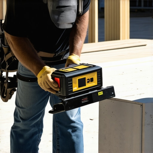 Professional using a laser level to ensure deck alignment