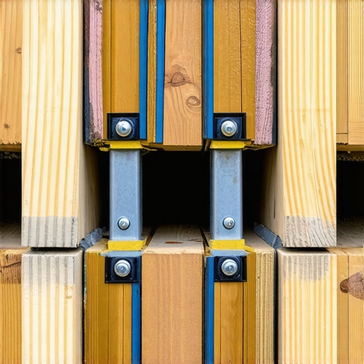 Close-up of a wood deck joist with correct spacing and waterproofing