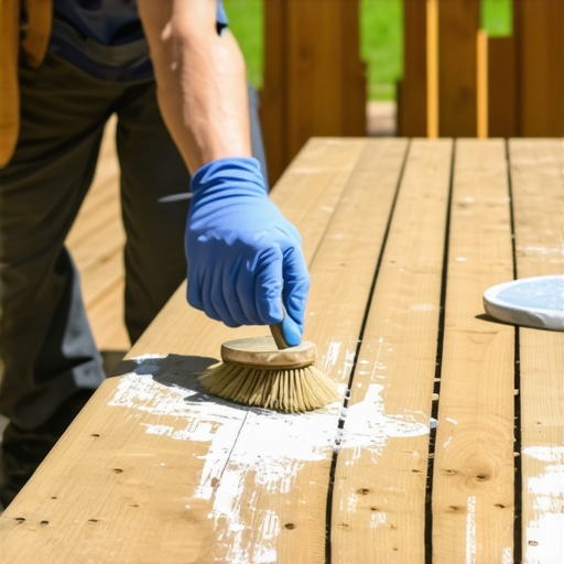 Person applying sealant to wood railing for protection and enhancement