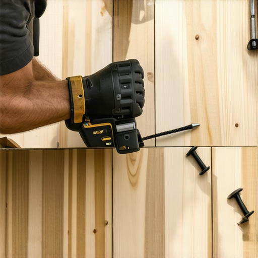 Using Impact Driver on Deck Fasteners A person installing or tightening deck fasteners with a cordless impact driver, emphasizing proper fastening techniques.