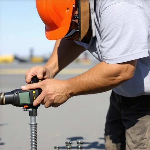 Person tightening deck fasteners with a digital torque wrench in the sunlight