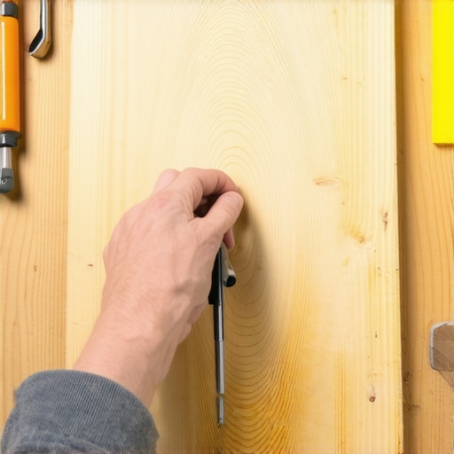 Hand holding a compass tracing a curved line on wood outdoors, illustrating precise template creation.