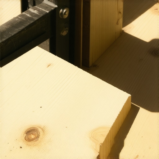 A woodworking scene showing a framing square aligned on a piece of wood ready for cutting.