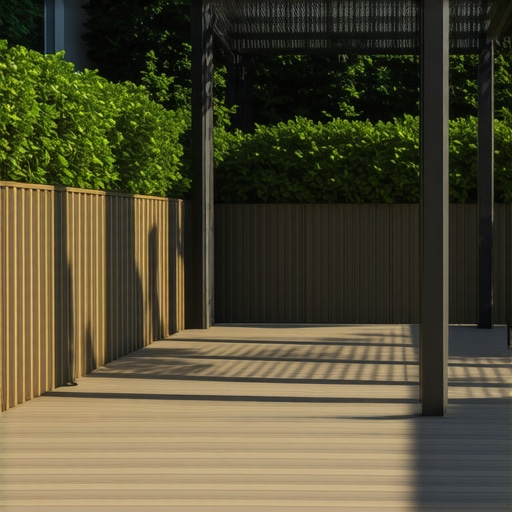 3D rendering of a custom deck and pergola design showing spatial layout and material textures.