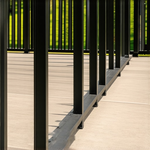 Close-up of a rigid composite railing post with hidden mounting brackets.