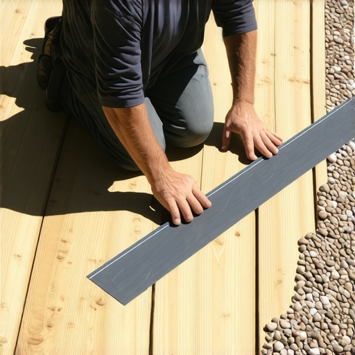 Applying Joist Tape for Desert Deck Longevity Contractor applying waterproof flashing tape to deck joists to prevent rot in a desert environment.